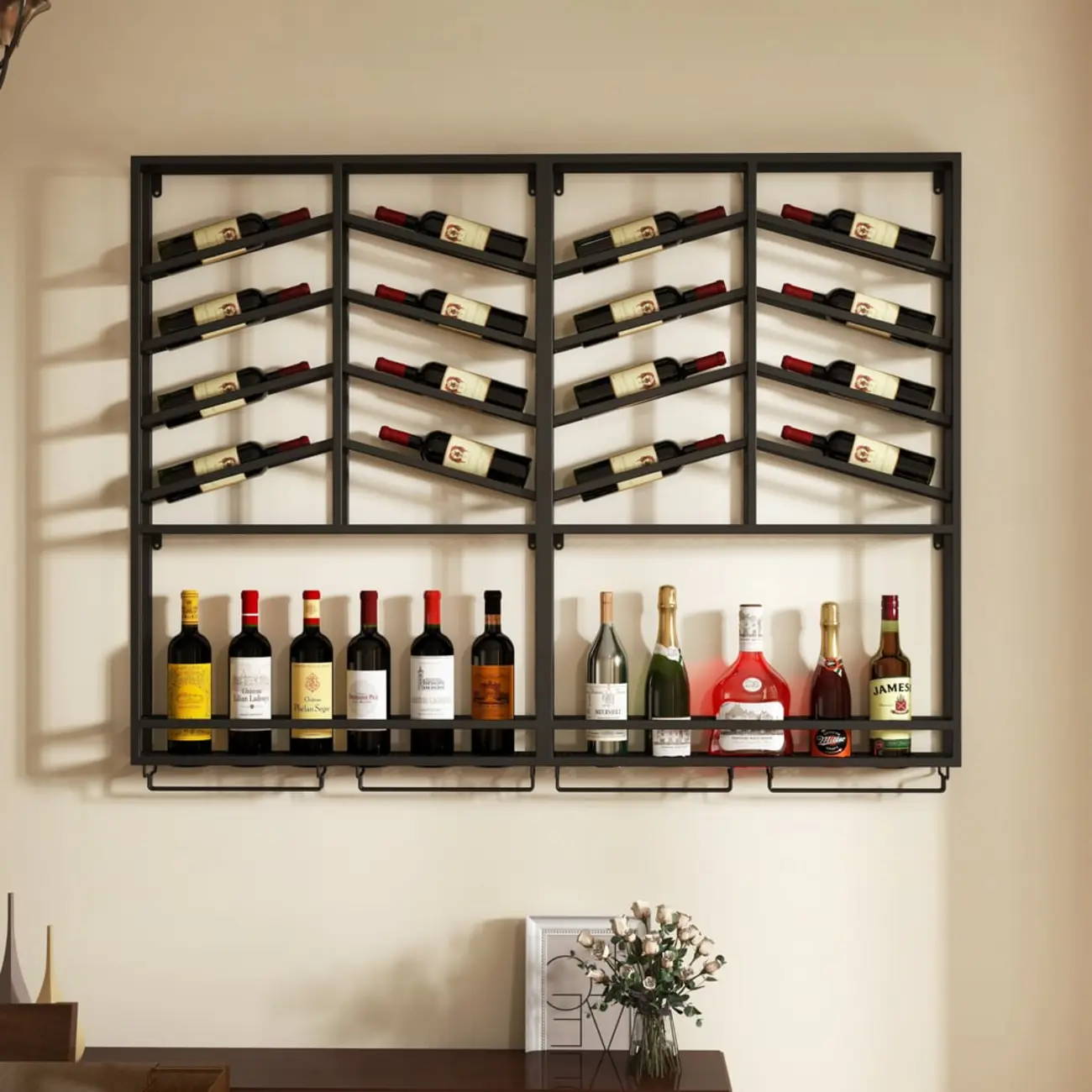 Hanging Industrial Metal Black Wine Rack Wall Mounted