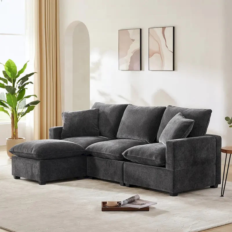 Nestfair Modern Modular Sofa 4 Seat Chenille Sectional Couch Set with 2 Pillows Included