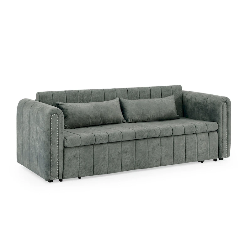 Modern 68 Foam 3 in 1 Pull-Out 3-seaters Bed Sleeper Sofa with Copper Nails and Two Drawers