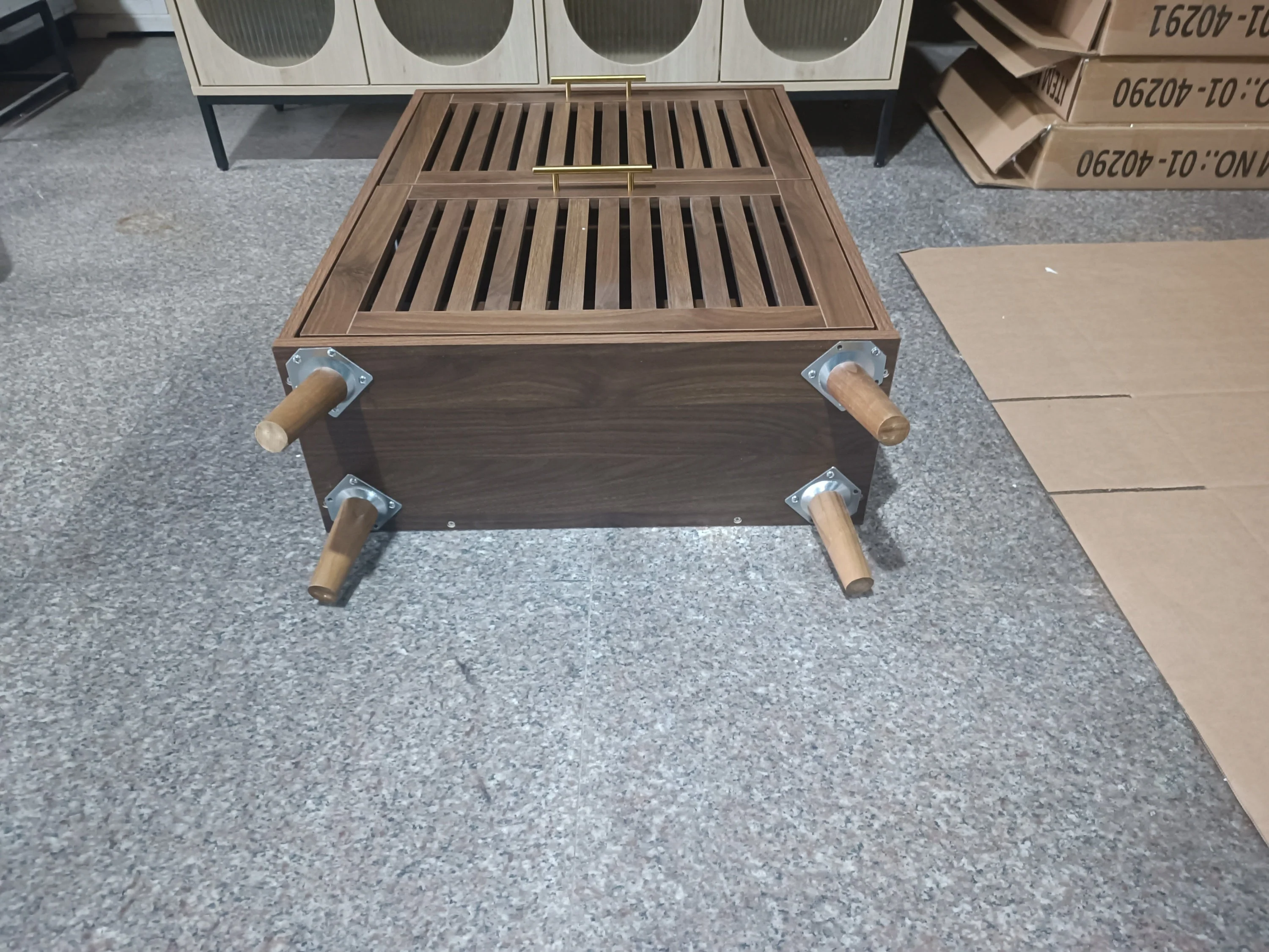 Medieval Modern Walnut Shoe Rack Entryway Cabinet