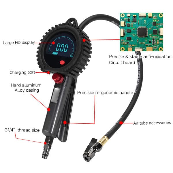 SEAPENG BW-L03C Rechargeable Tire Inflator Gauge, 5-230 PSI for cars, trucks, RVs and garages