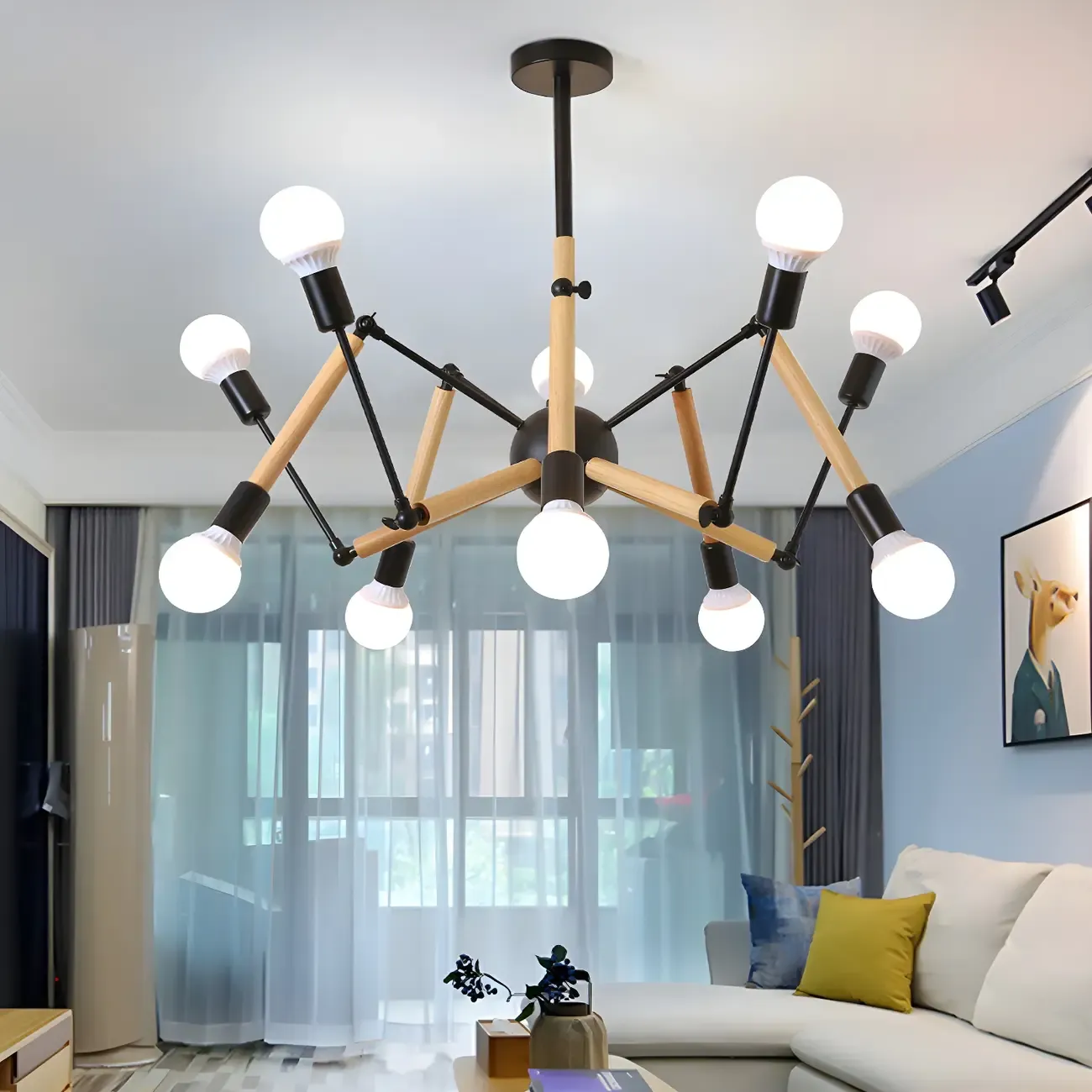 Modern Multi-Light Metal Adjustable Downrod Sputnik Chandelier