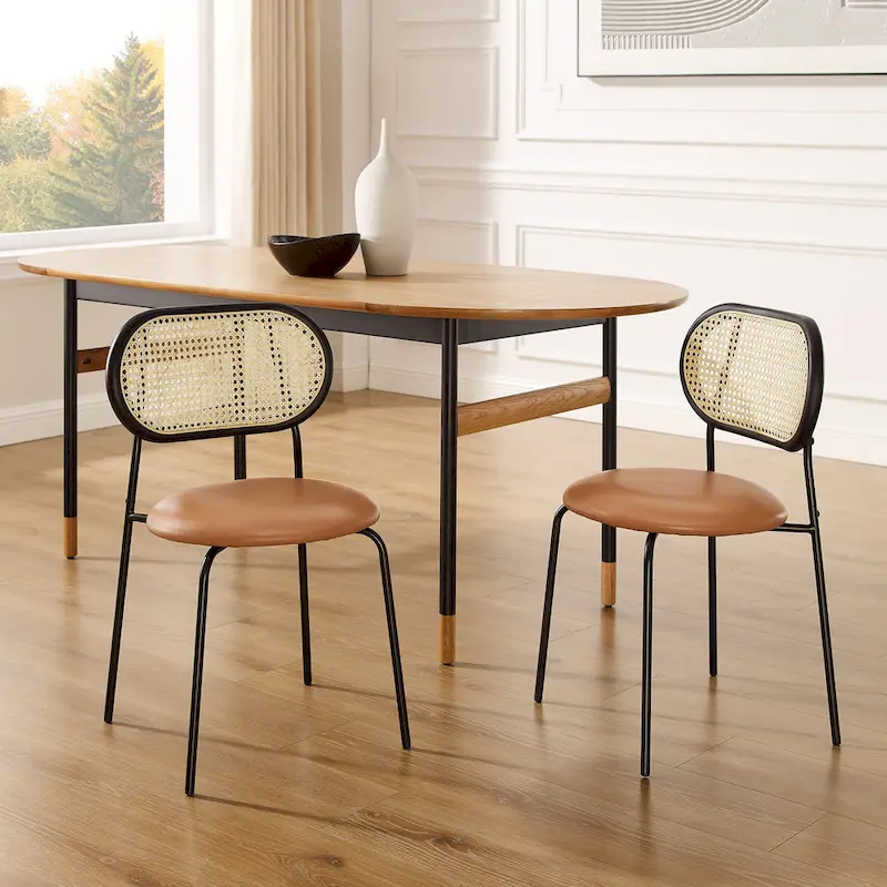 Art Leon Cane Back Faux Leather Upholstered Dining Chair (Set of 2)