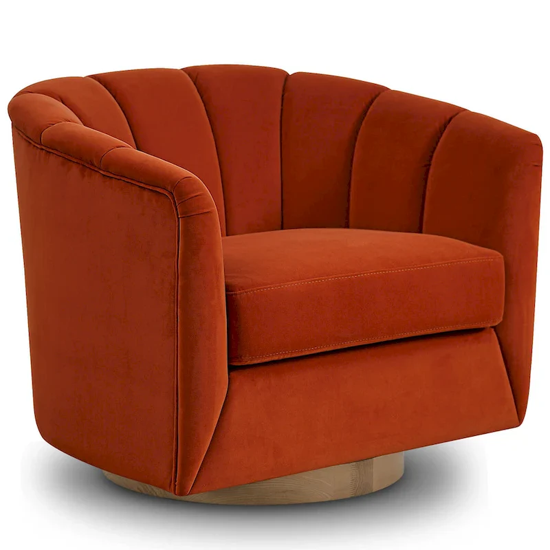 Fabric Swivel Chair with 360 Rotation, Wooden Base and 350lb Weight Capacity
