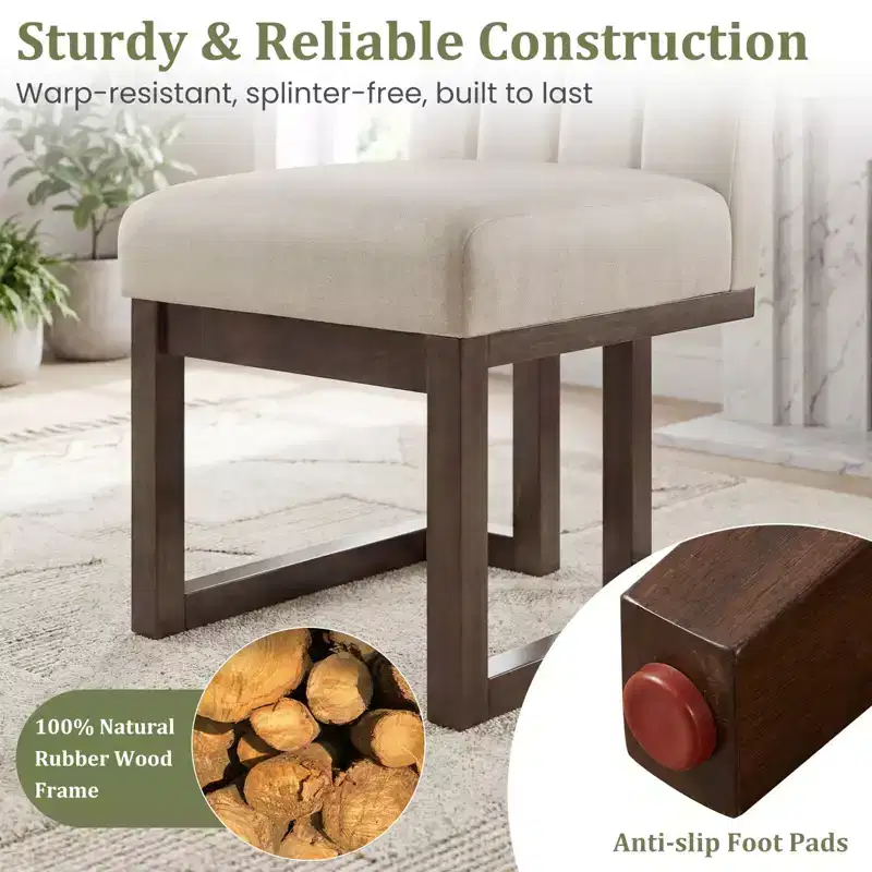 Beige+Gray / Walnut Farmhouse Upholstered Dining Chair, Armless, 2/4 PCS