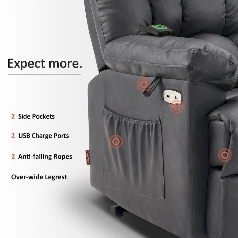 MCombo Power Lift Recliner Chair with Massage, Heat, Adjustable Headrest, Extended Footrest-(PU/Fabric)