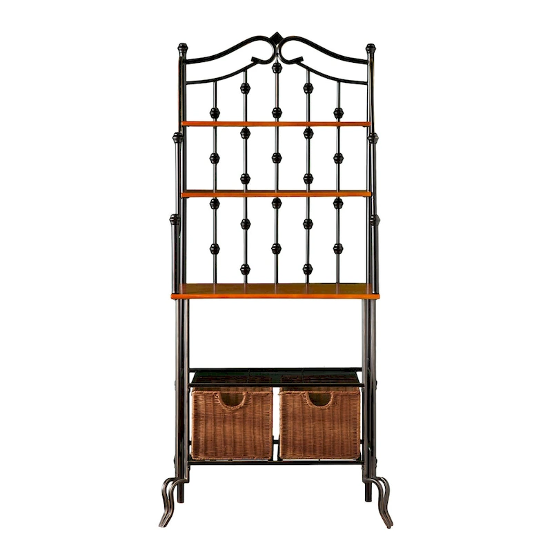 SEI Furniture Docherty Black Baker's Rack with Rattan Baskets