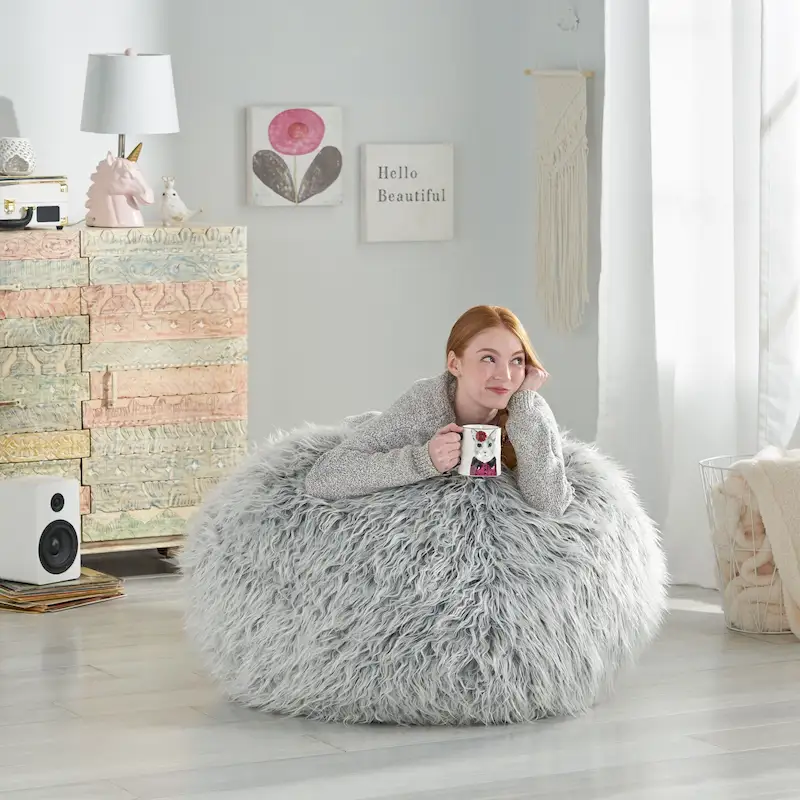 Mosier Modern Glam Faux Fur Bean Bag by Christopher Knight Home