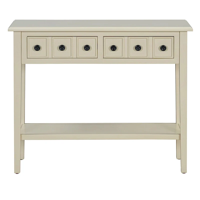 38.2 Rustic Console Table with Open Shelf and Three Drawers, Rubber Wood Legs