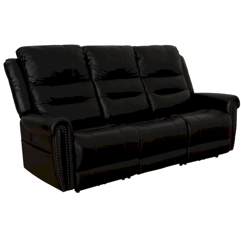 Genuine Leather Black Power Recliner Sofa, Loveseat, Recliner With Adjustable Headrest and Extendable Footrest