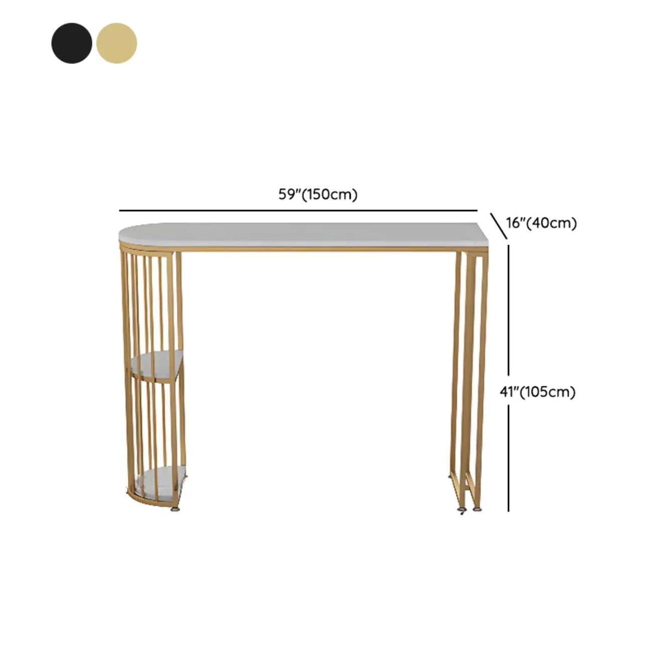 Modern Bistro Golden Bar Table Marble Top with 2 Shelves