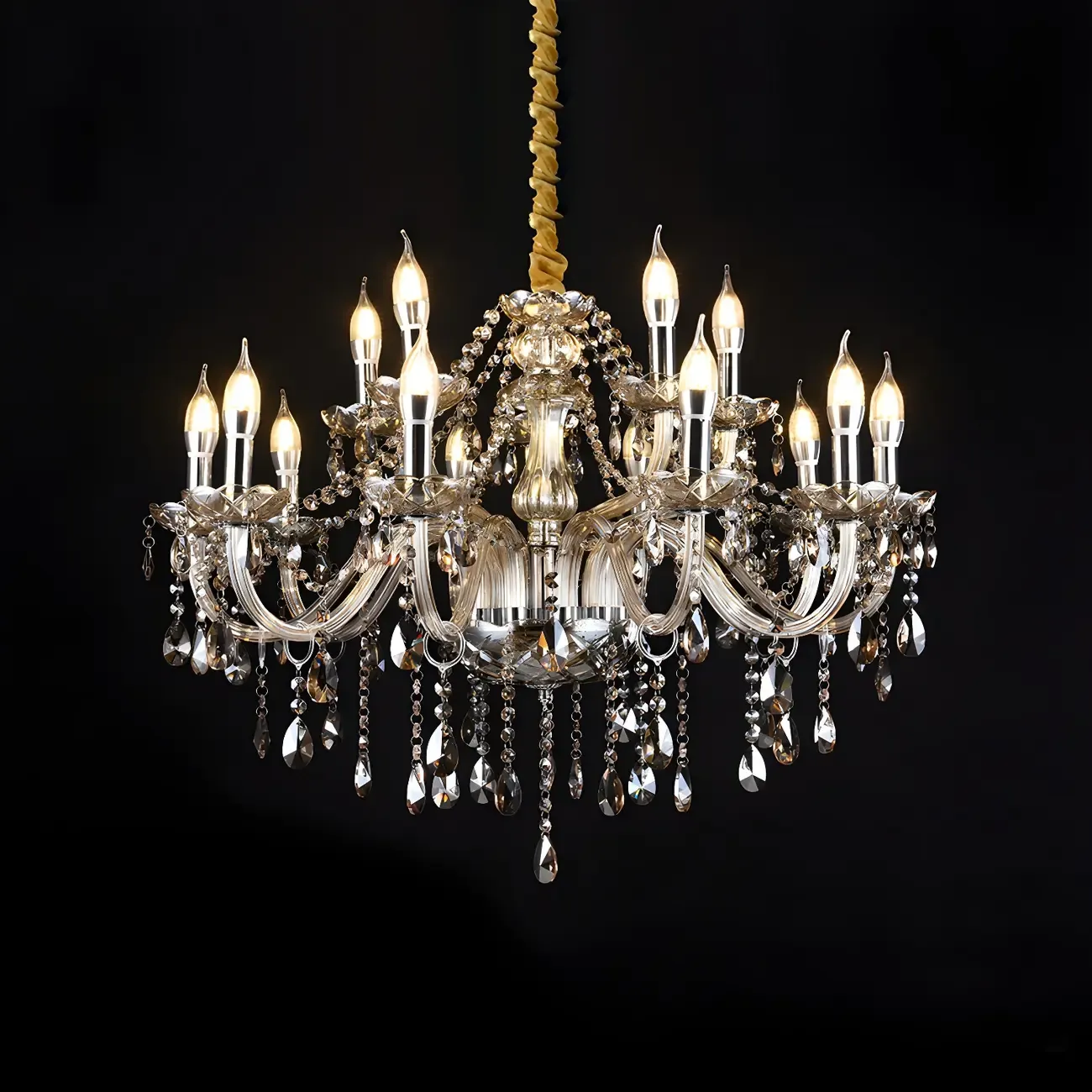Mid-Century Crystal Candlestick Adjustable Chandelier
