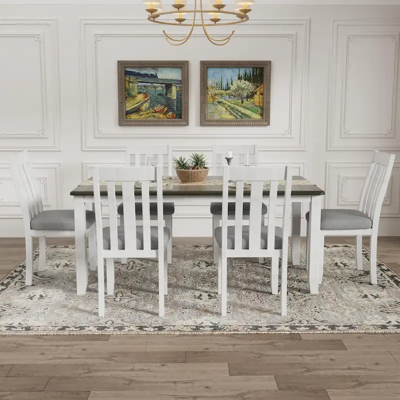 7-Piece Dining Table Set with Extendable Table and 6 Upholstered Chairs