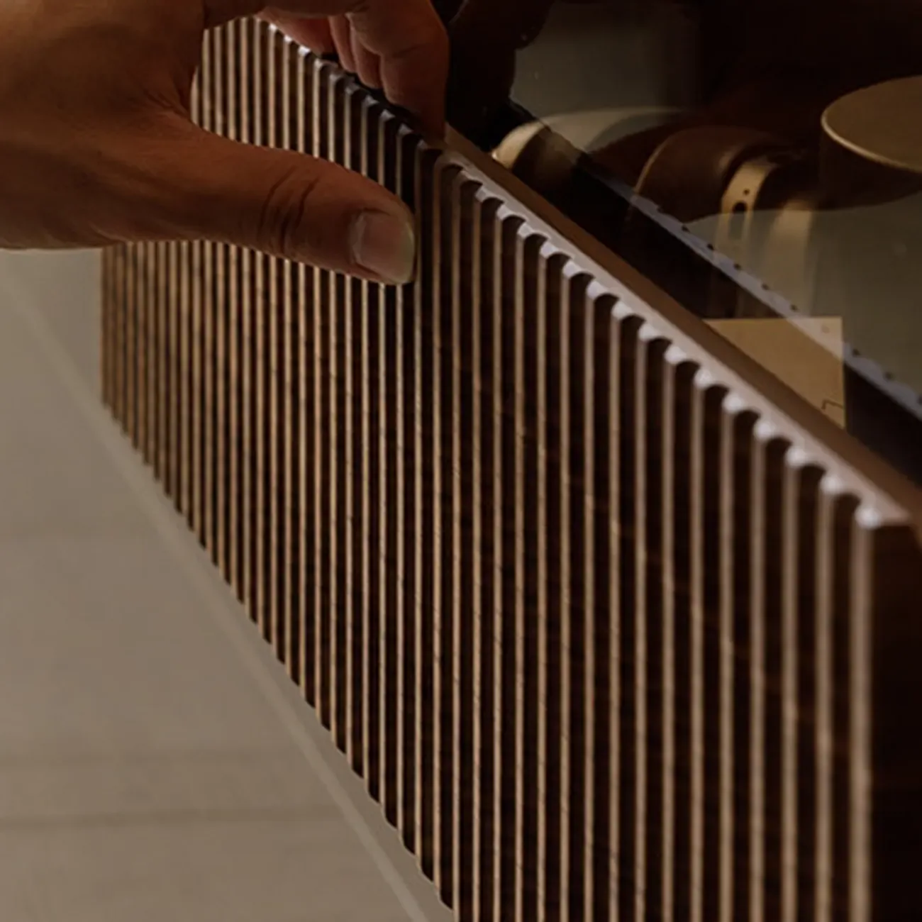94.5 Long Brown Wood Walnut Fluted TV Stand with Drawers