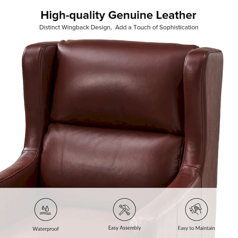 Genuine Leather Wingback Armchair with Lumbar Pillow