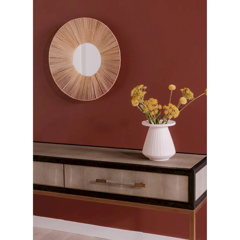 Macari Miki Art Deco Solid Wood AndVegan Leather Shagreen With Brass Accents Console Table - 59W x 16D x 32.3H