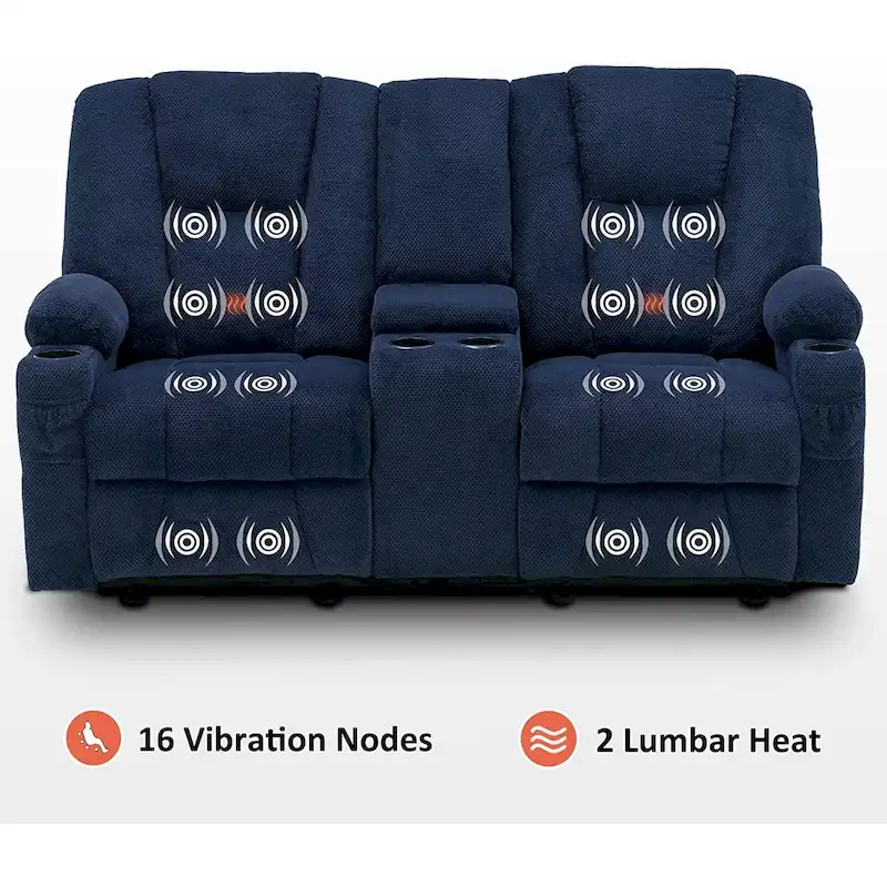 MCombo Electric Power Reclining Sofa with Massage and Lumbar Heat, Fabric 6015/6025/6035/6045