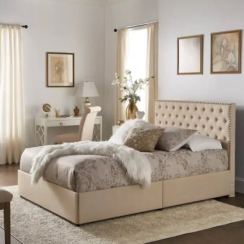 Arlert Nailhead Linen Headboard Storage Platform Bed by iNSPIRE Q Classic