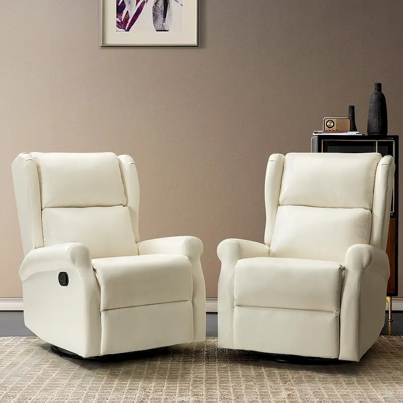 Faux Leather Swivel Nursery Recliners (Metal Base) — Set of 2