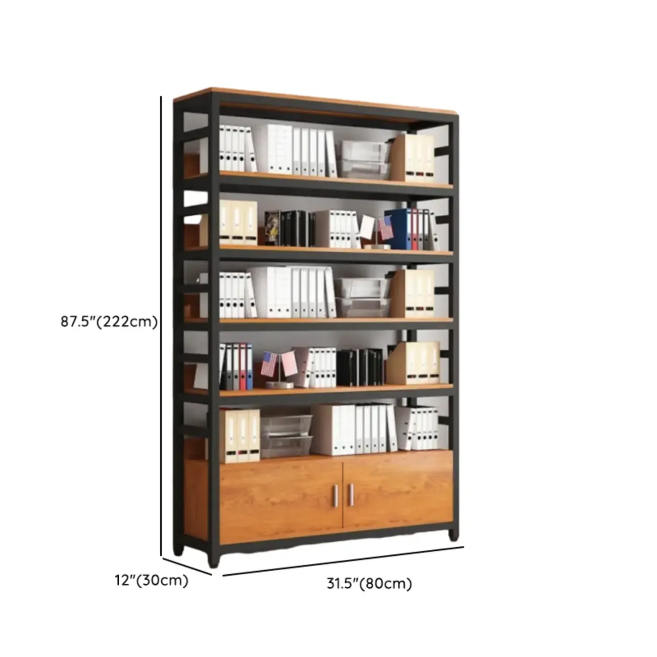 Brown Multi-Shelf Wooden Vertical Bookcase with Cabinet