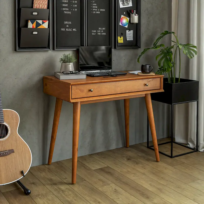 Mid-Century Solid Wood Desk with Drawer