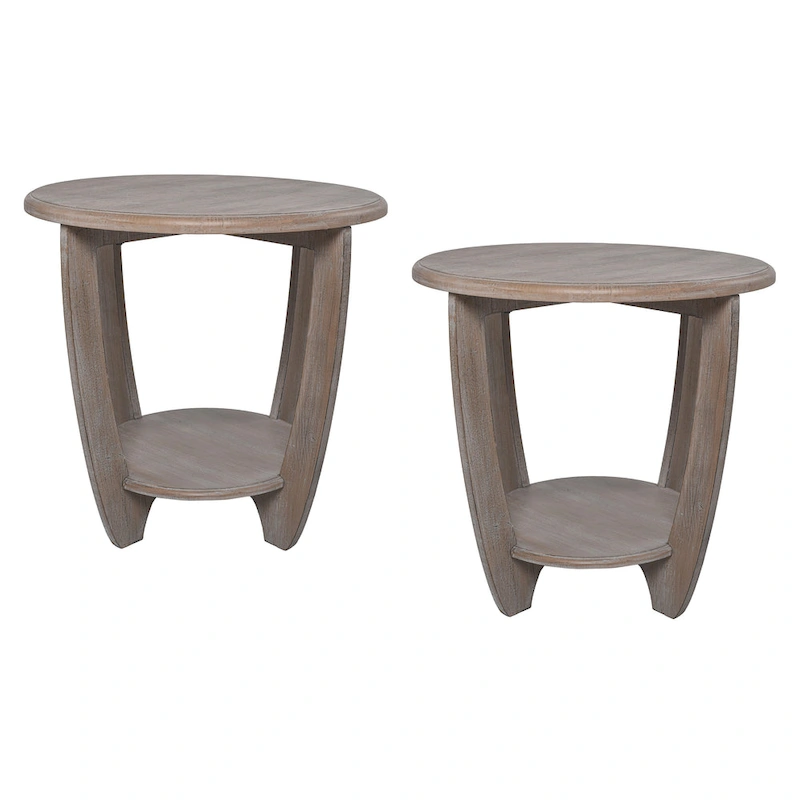 COZAYH Set of 2 Rustic Farmhouse end Table with Storage Shelf, French Country Accent Side Table , Vintage Grey Finish
