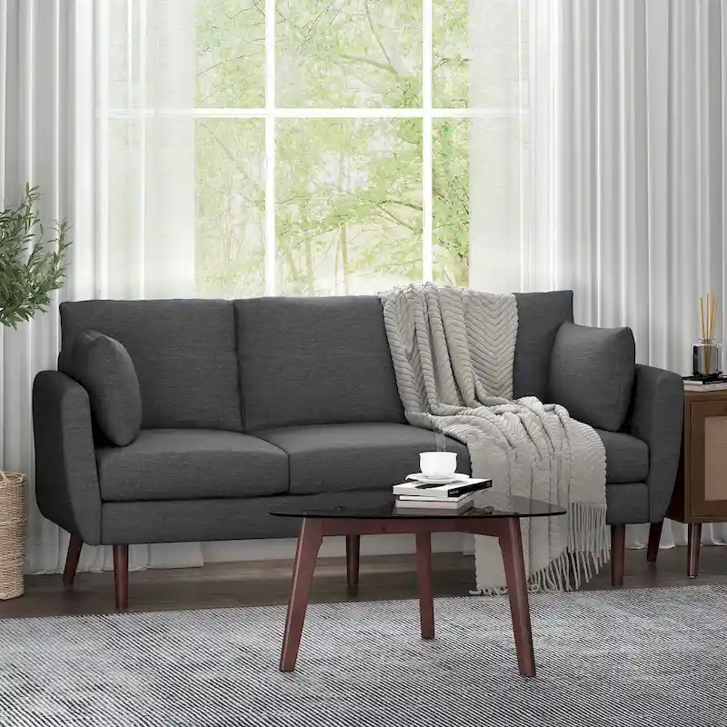 Modern 76.5 3-Seater Sofa with Birchwood Legs and Pillows