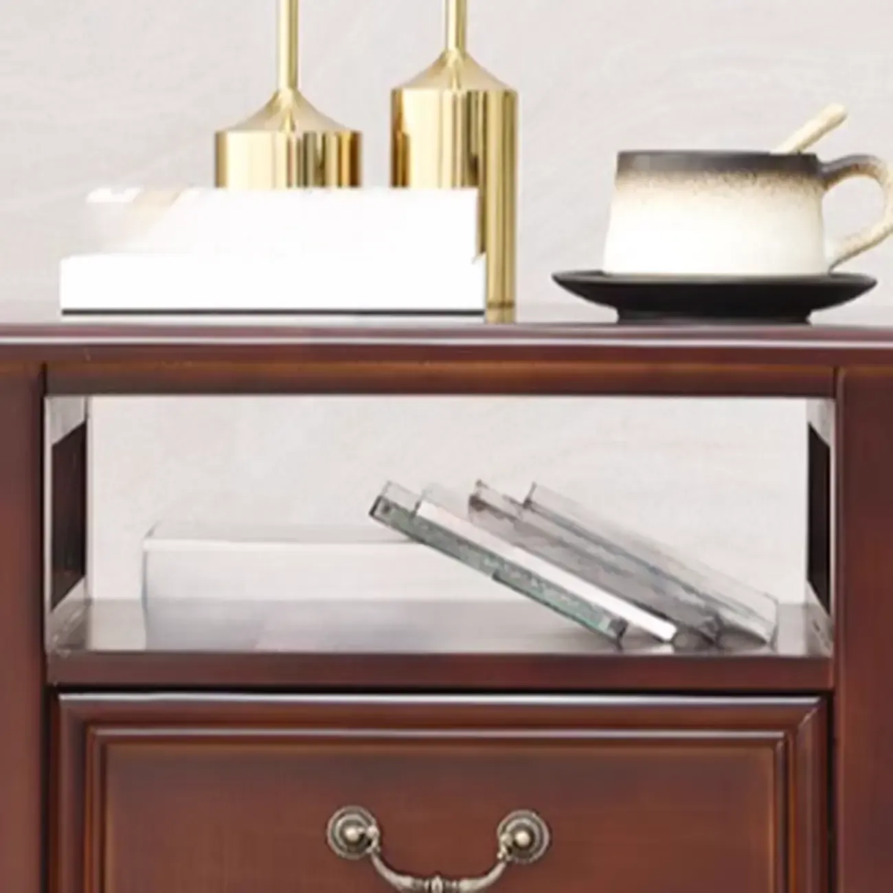 French Small 3-Tier Nightstand with Bronze Handles