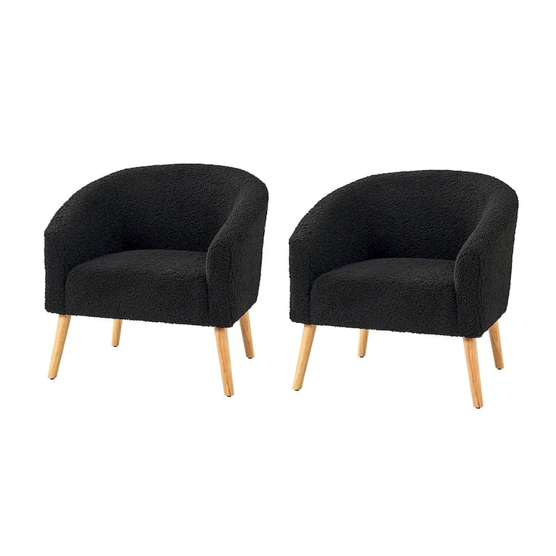 Sheila Modern 30W Boucle Armchair with Solid Wood Legs Set of 2 by HULALA HOME