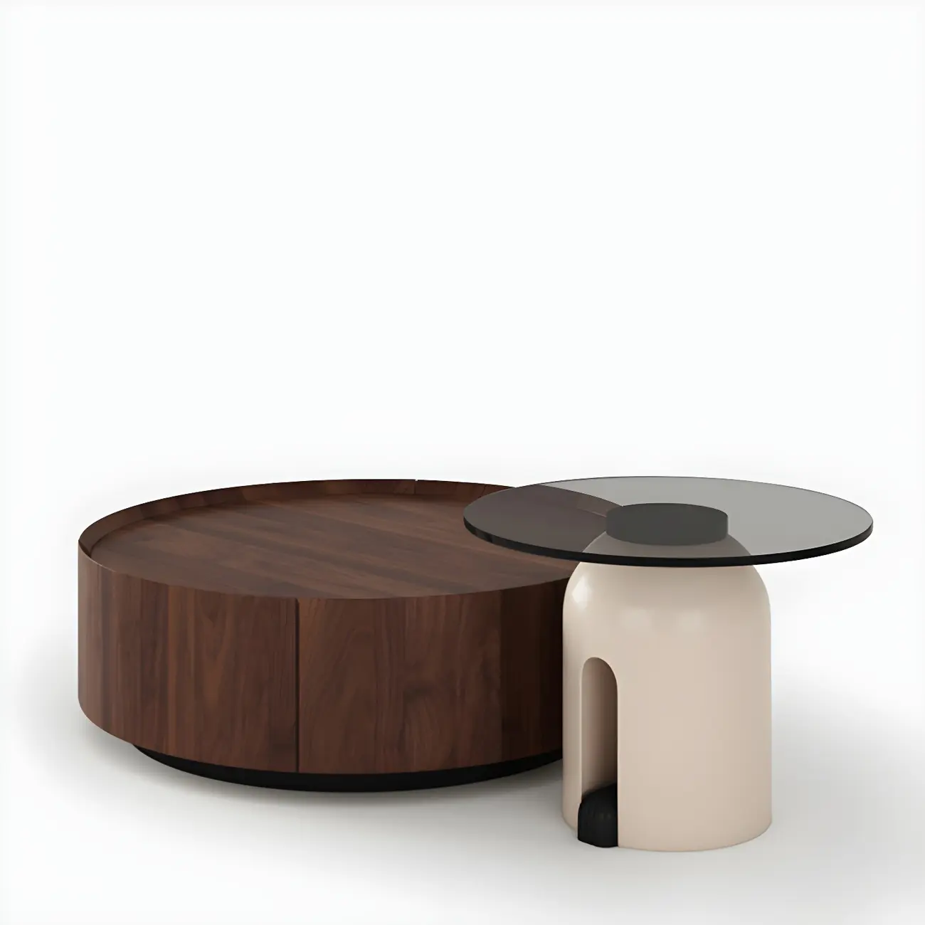 Brown Modern Stylish Round Wood Drawer Coffee Table