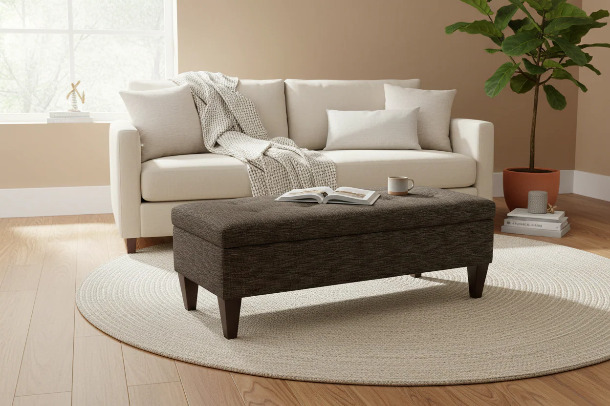 10-button Tufted Upholstered Long Storage Bench Ottoman