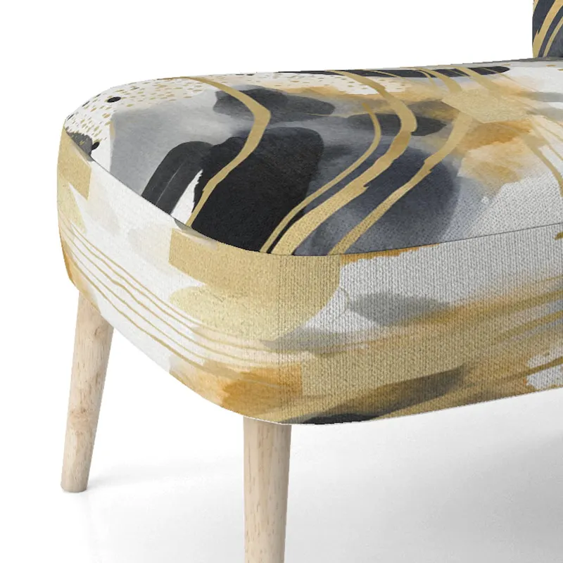 Designart Pastel Abstract With Blue Black & Gold Spots III Upholstered Fractals Accent Chair and Modern Arm Chair