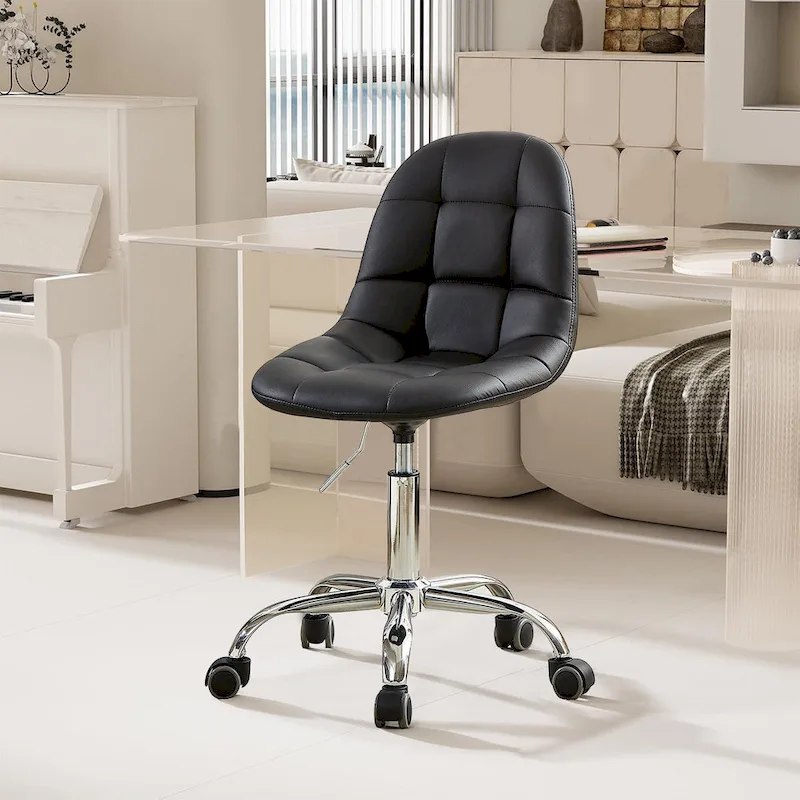 Armless Home Office Chair, Height Adjustable Computer Desk Chair with Wheels