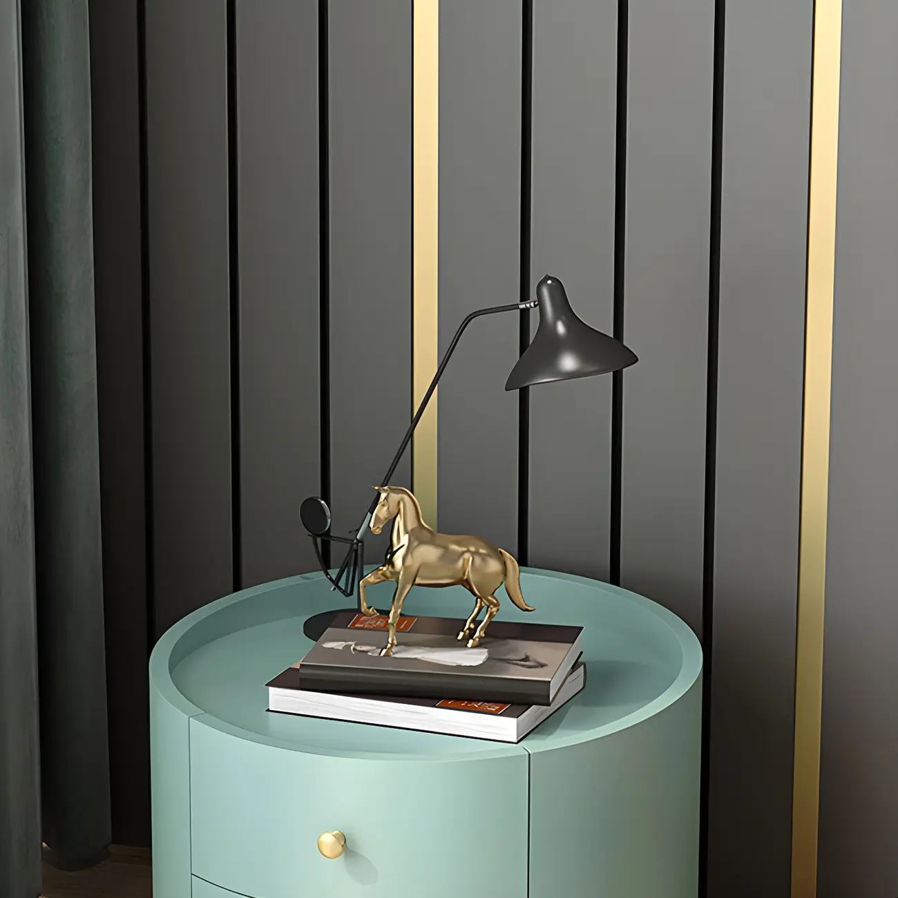 Glam Manufactured Wood Round 2-Drawer Nightstand