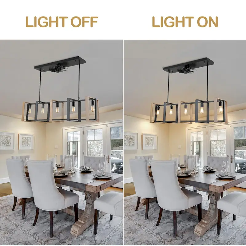 48  Modern Reversible Ceiling Fan 3-Speed with Remote, Kitchen Island Chandelier with 5-Light - 48 Inches