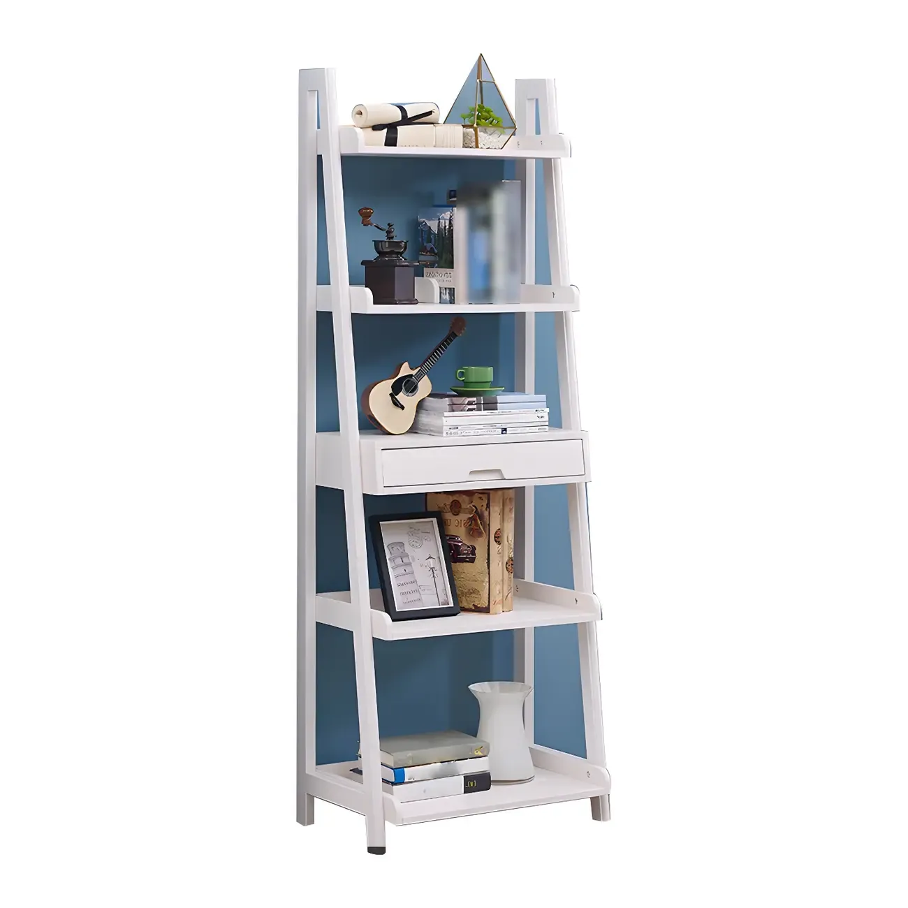 Scandinavian Wood Walnut 5-Tier Ladder Bookcase