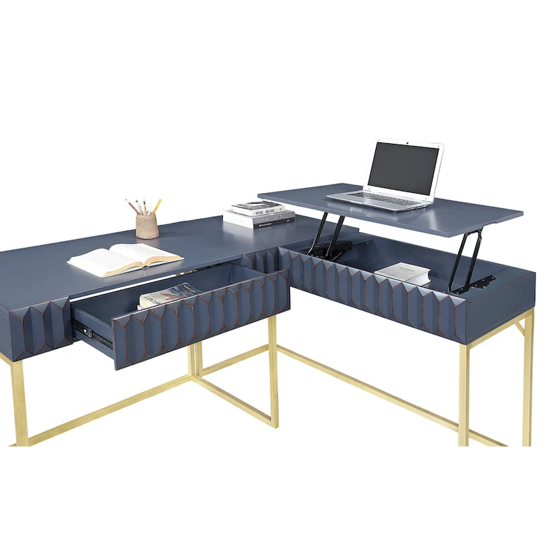 Bird Glam Metal Lift-top L-Shaped Computer Desk with USBs by Furniture of America