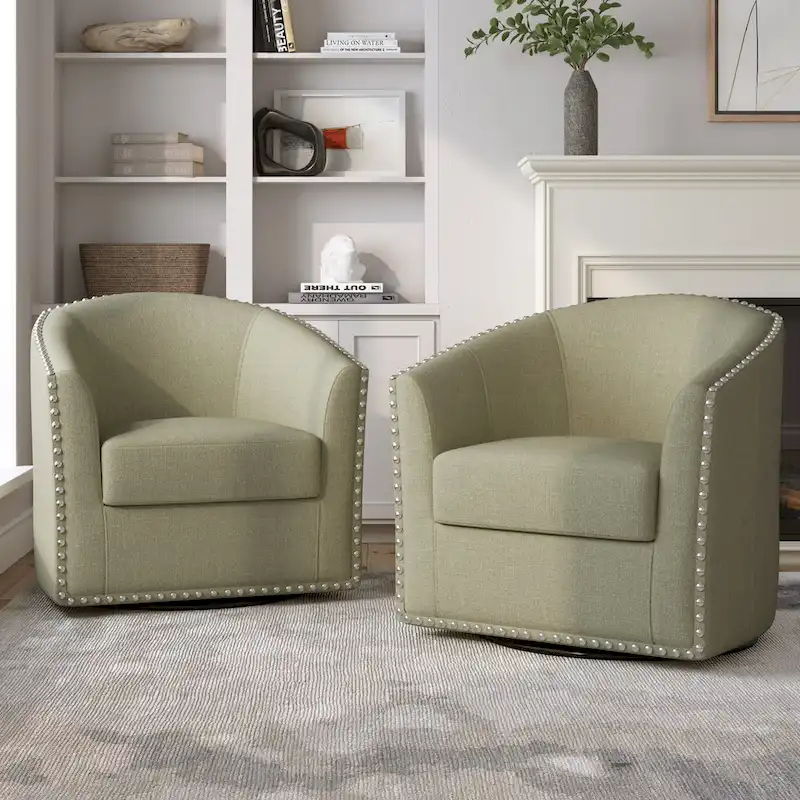 Nailhead Trim Upholstered Swivel Accent Chairs Set of 2