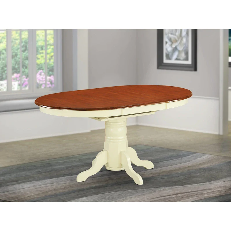East West Furniture Kitchen Dining Table Butterfly leaf Oval Table Top and Pedestal Legs- Hardwood Table (Finish Option)