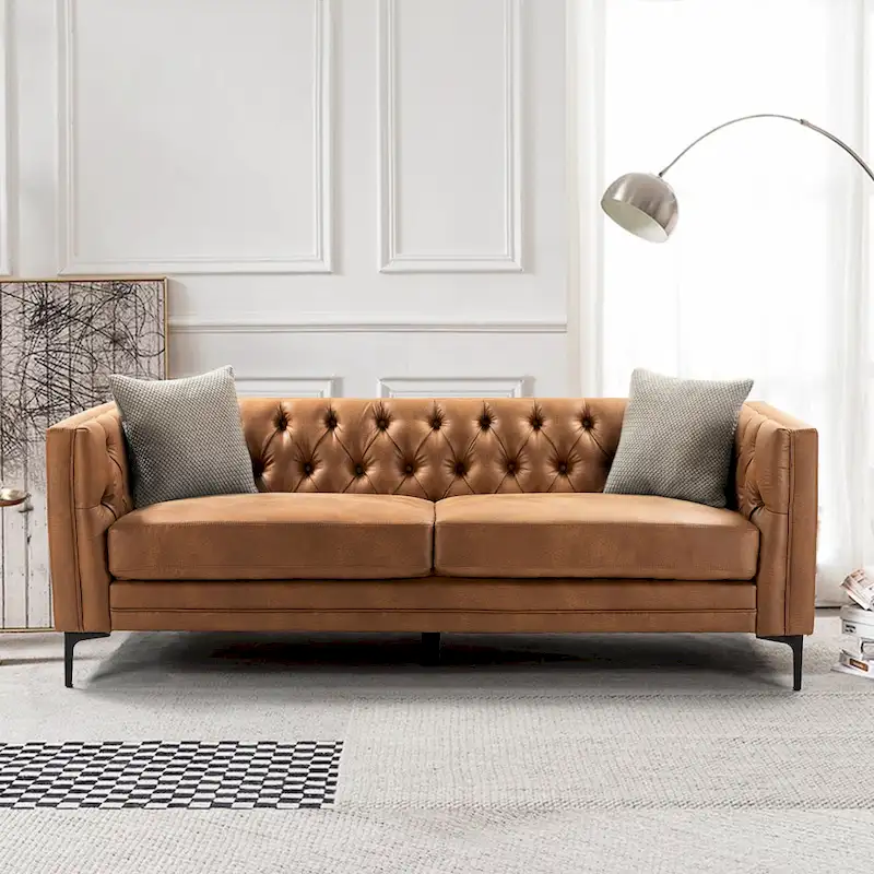 Calymne 84  Classic Square Arms Sofa with Button-Tufted Back by HULALA HOME