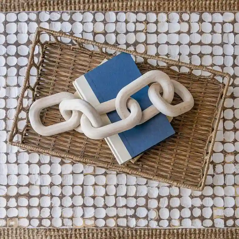 happimess Honeycomb 19.75  Rustic Bohemian Hand-Woven Rattan Tray, Natural