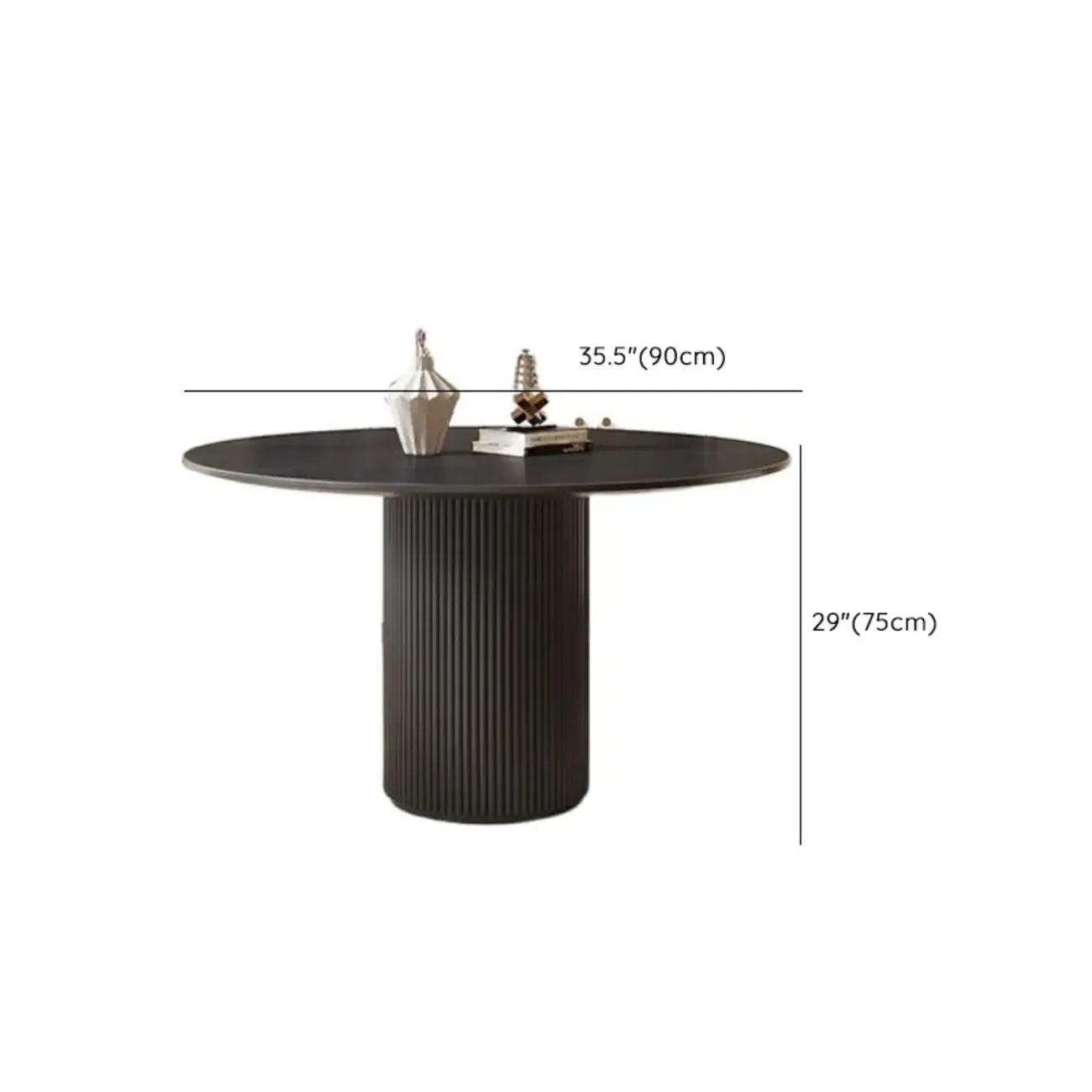 Modern Black Round Wood Cylindrical Base Dining Table