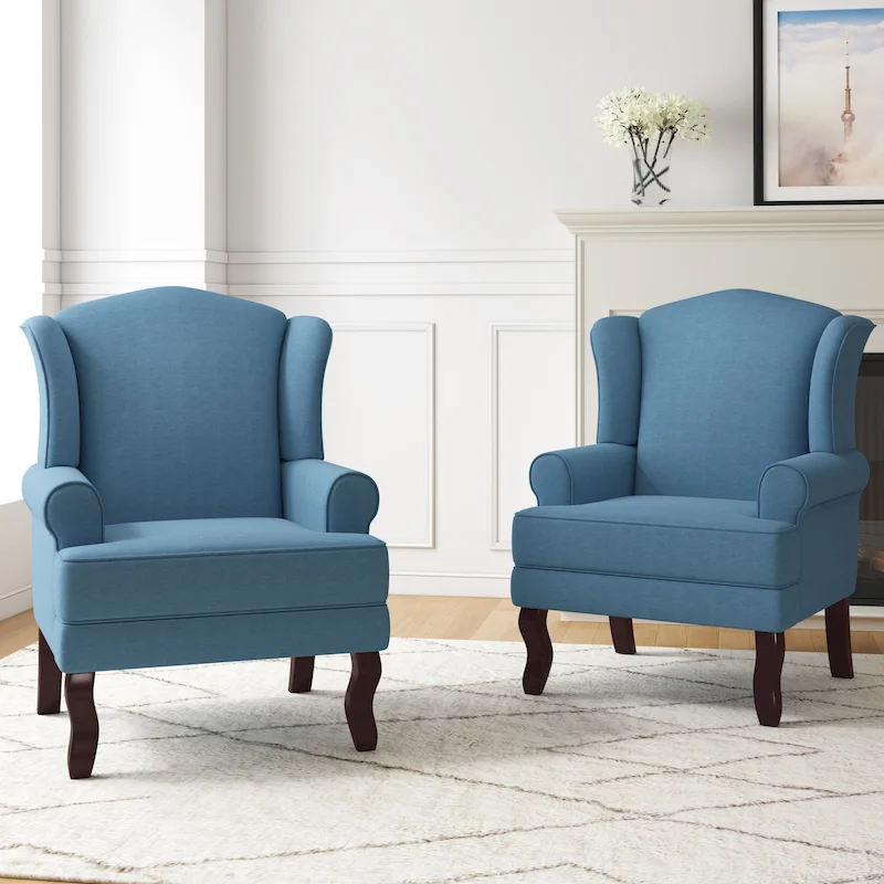 2 Set Traditional Wingback Accent Chairs Upholstered Armchair