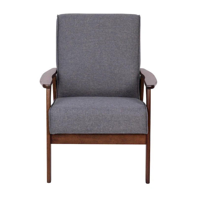 Mid-Century Modern Armchair with Wooden Frame and Faux Leather Cushions