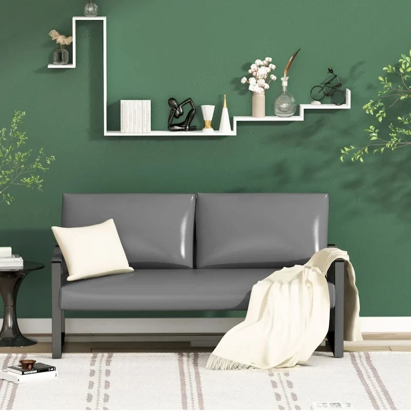 Mieres Mid-Century Style Faux Leather Loveseat Sofa with Steel Frame