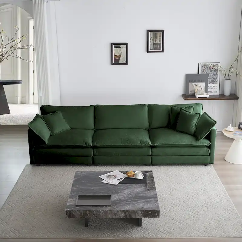 6-Seater U-Shape Sectional Sofa with 3 Ottomans and Pillows