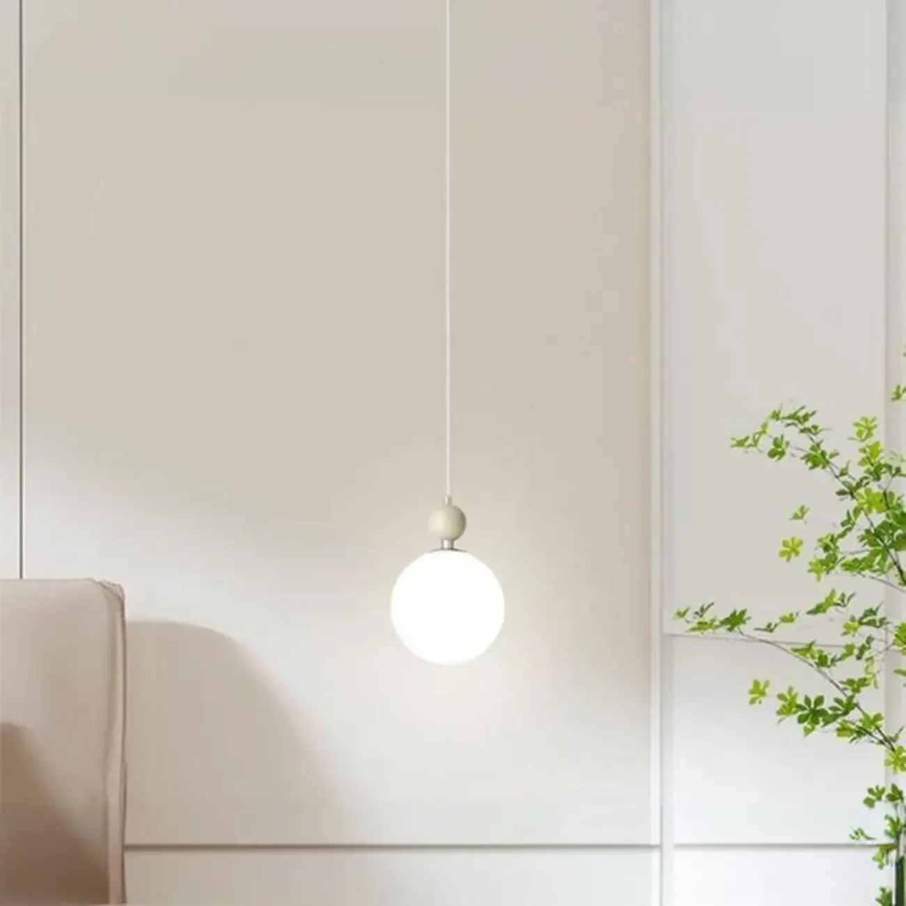 Elegant Milky Glass Globe LED Pendant Light with Bead Detail