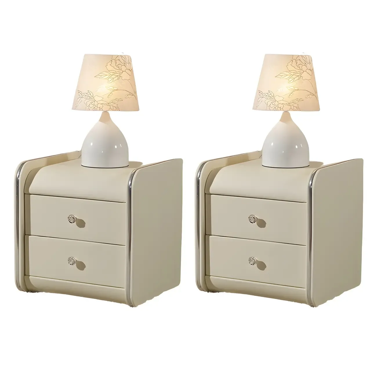 Luxurious Glossy Leather Wooden 2 Drawer Black Nightstand