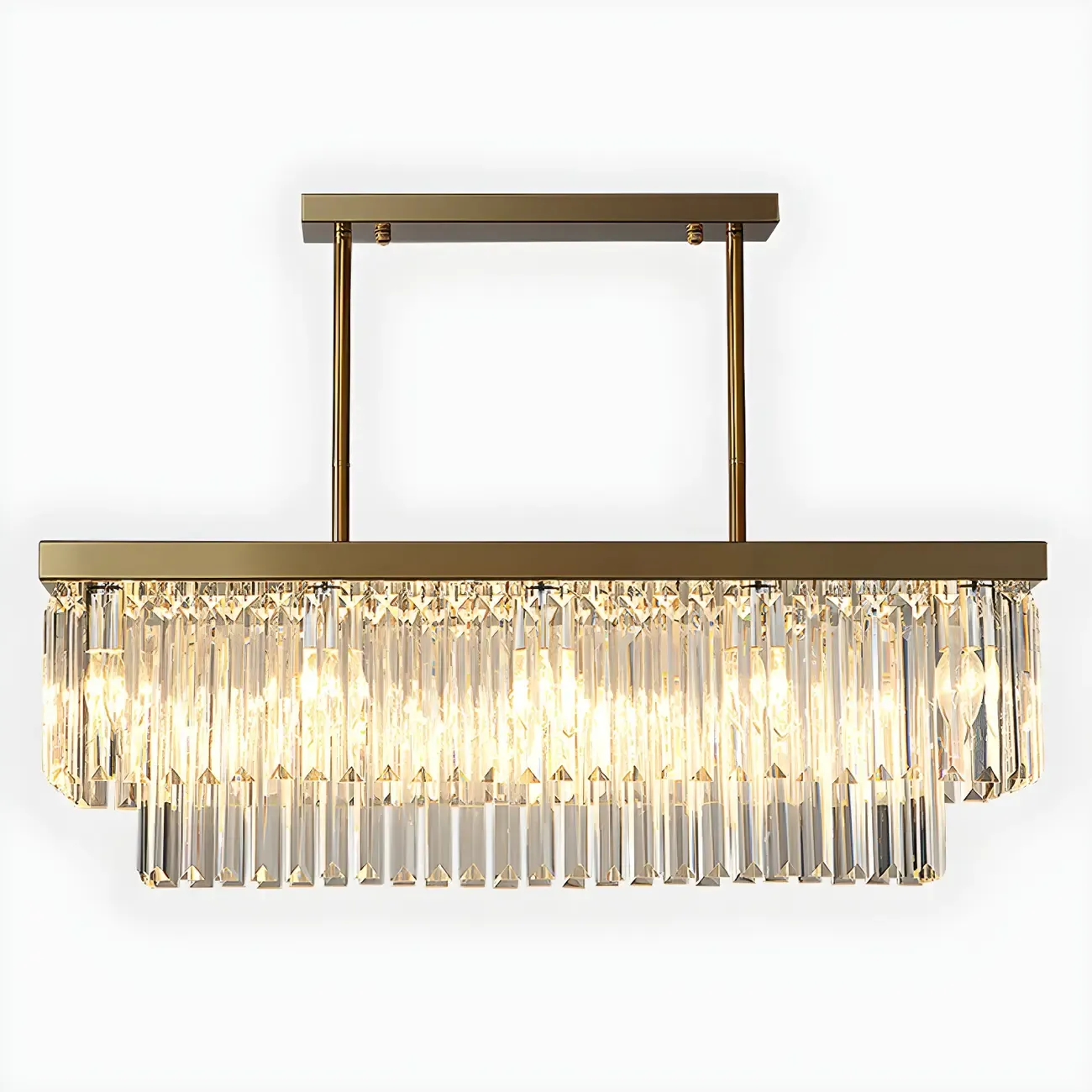Modern Large Crystal Rectangle Island Pendant Light