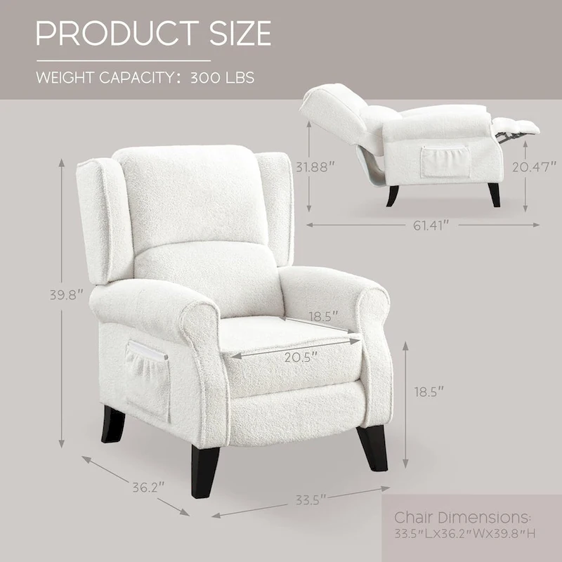HOMYKA Manual Pushback Recliner Adjustable Accent Chair Wingback Armchair Set of 2